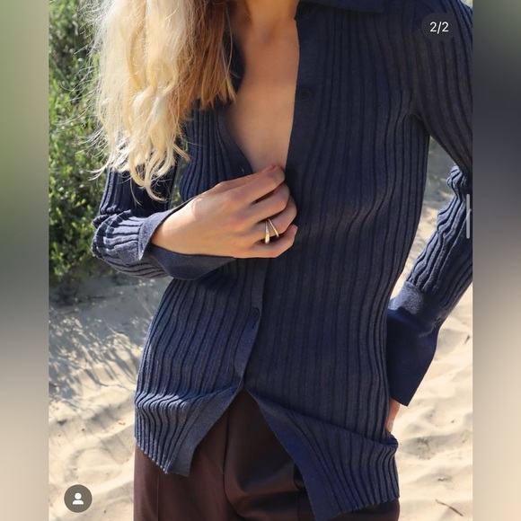 Beaufille Plisse Button Down Blouse - Picture 3 of 7